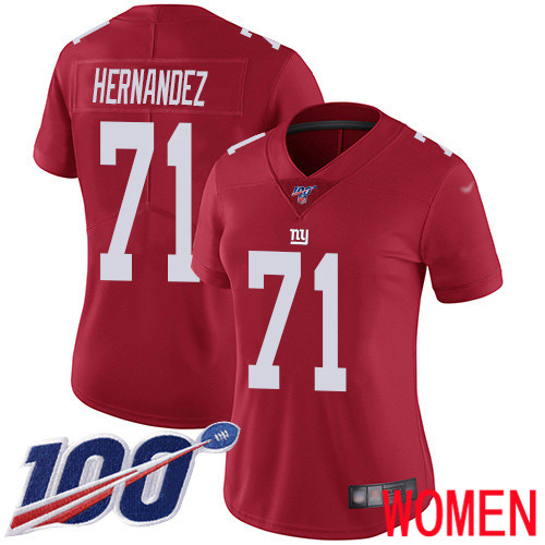 Women New York Giants 71 Will Hernandez Red Limited Red Inverted Legend 100th Season Football NFL Jersey
